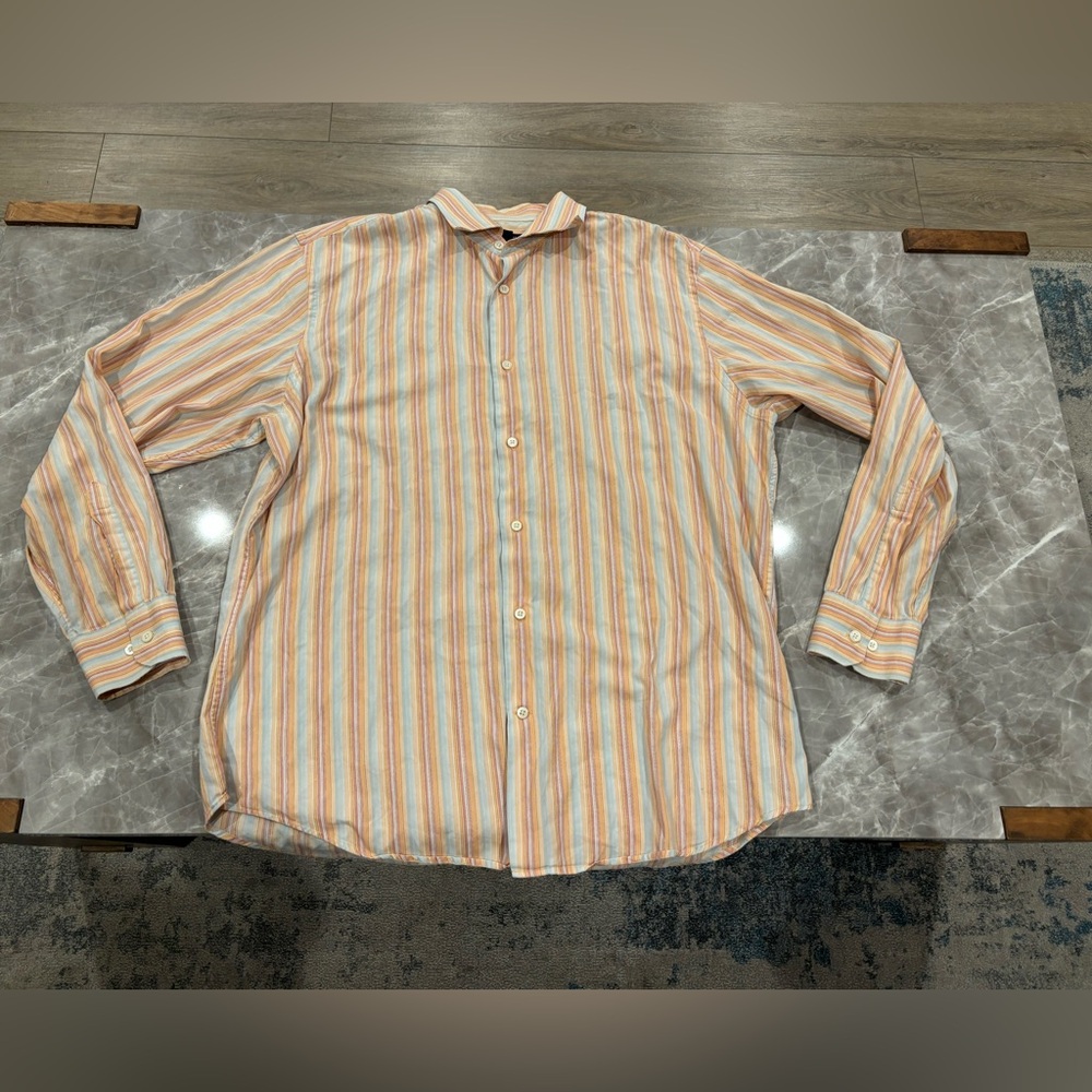Banana Republic Men's Casual Shirt in Orange and White Stripes